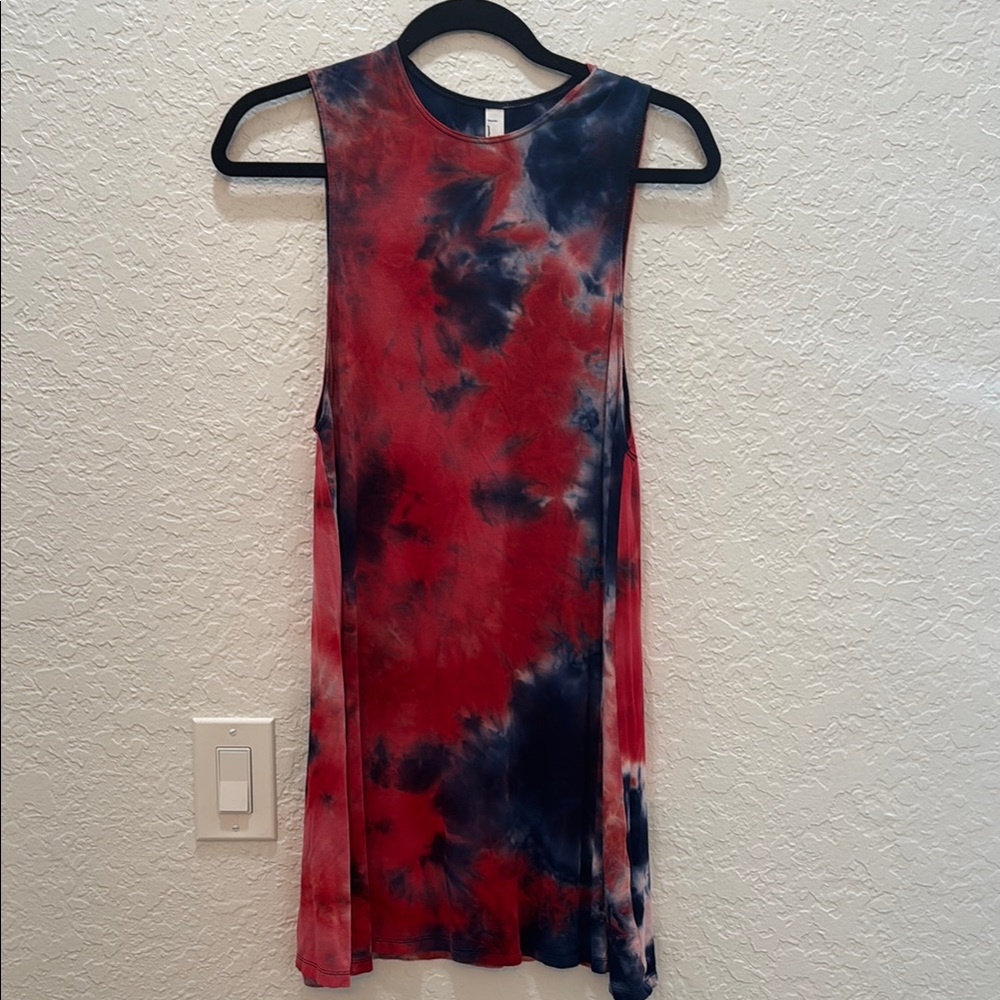 American Apparel Tie-Dye Red and Blue Sleeveless Dress Small